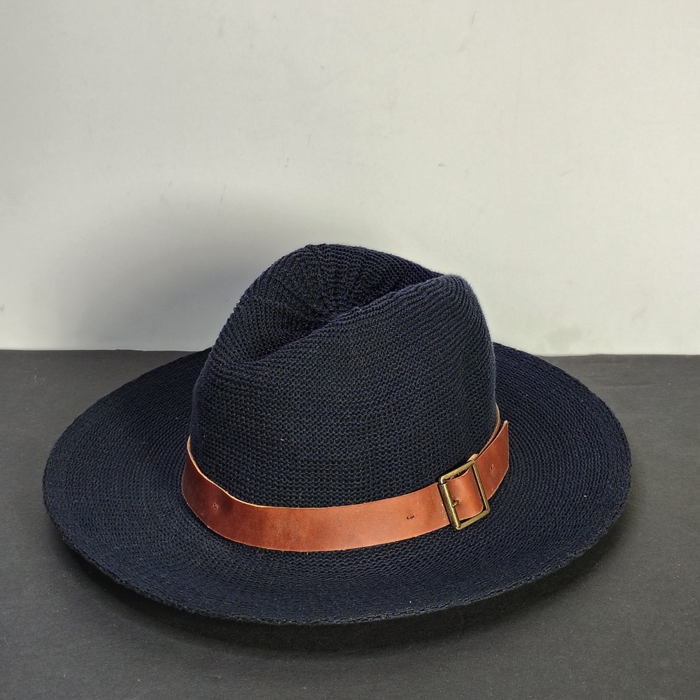 Goorin Bros Womens Fedora Hat Navy Blue Cotton Blend Leather Band Buckle Small